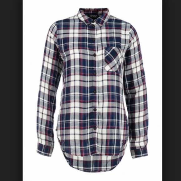 Topshop Plaid Blue & Red Long Sleeve Shirt - Picture 4 of 4